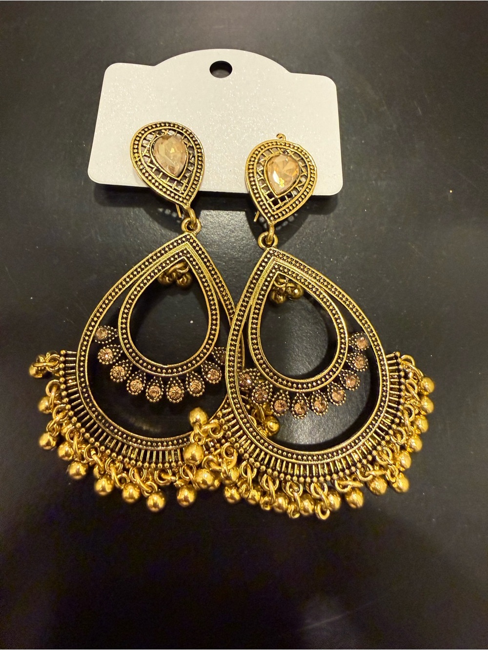 Intricate Gold-Tone Teardrop Chandbali Earrings - Women Jewelry